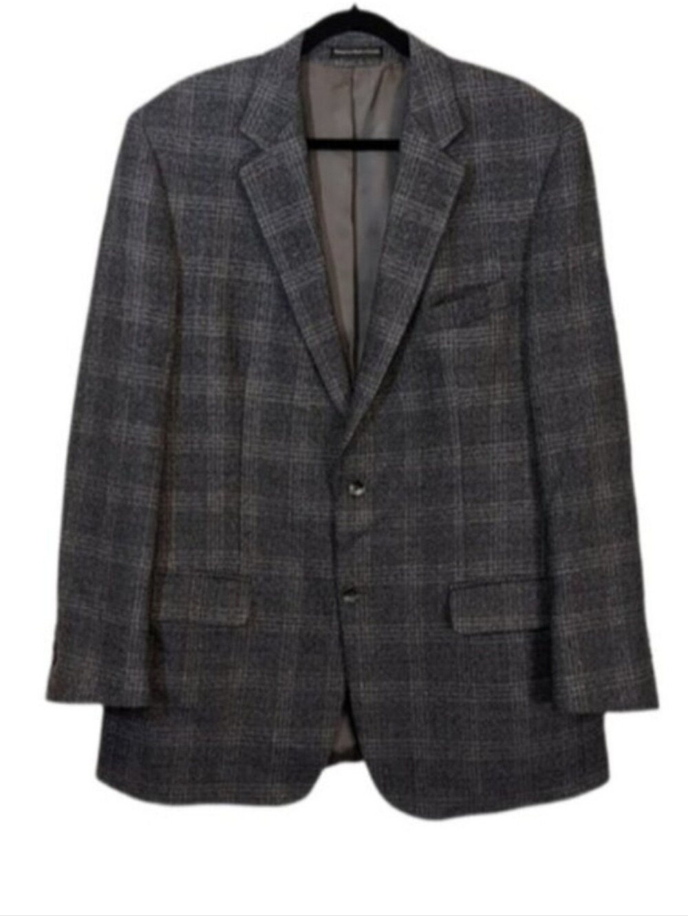 Hyde Park Moores Virgin Wool Blazer Jacket Gray Blue Glen Plaid Mens Size 44L